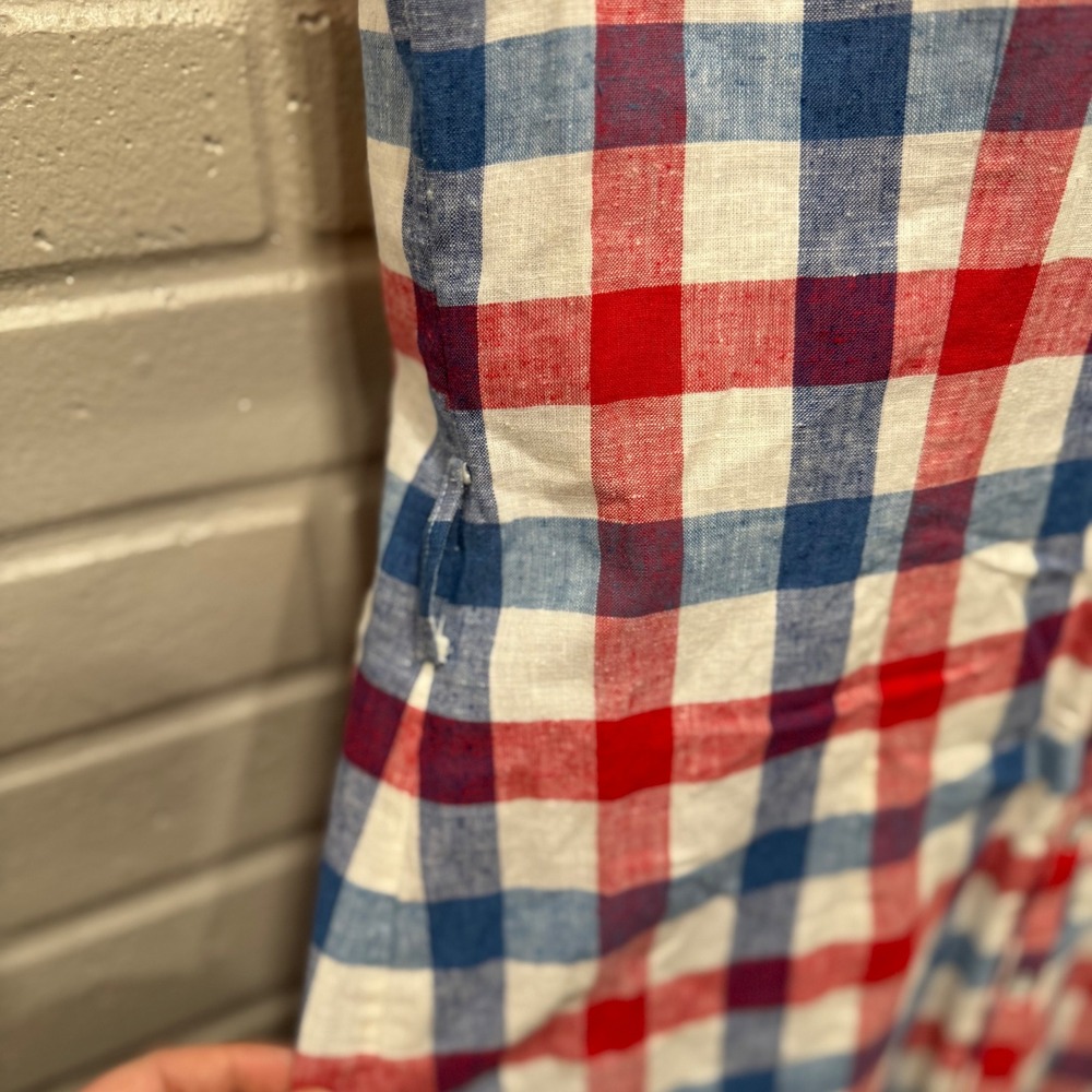 Brooks Brothers Red Fleece Plaid‎ Linen Blend Sleeveless Shirt Dress Red Blue 8 - Picture 7 of 11